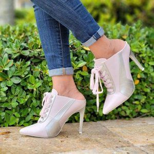 Women Baby Pink Low Cut Pontied Toe Booties